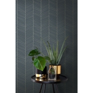 ESTA wallpaper dark blue and gold herringbone