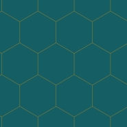 Petrol blue and gold hexagon wallpaper