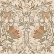 Papier peint à motif de fleurs art nouveau en beige clair et vieux rose