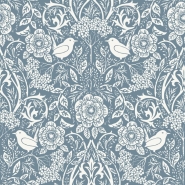 Papier peint à motif de fleurs et oiseaux bleu grisé