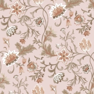 Papier peint à motif de fleurs en vieux rose, terracotta et vert