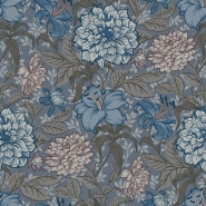 Papier peint motif fleurs style vintage en bleu et gris