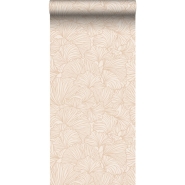 Papier peint avec feuilles de ginkgo en beige sable