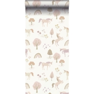 ESTA wallpaper with unicorns in beige and soft pink