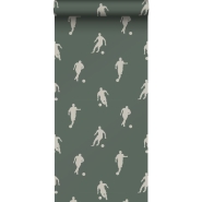 ESTA boys room wallpaper with football players dark green