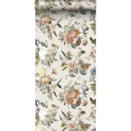 Papier peint motif fleurs style vintage beige