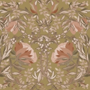 Papier peint à motif de fleurs art nouveau en or et terre cuite