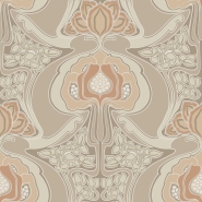 Papier peint à motif de fleurs style art nouveau beige