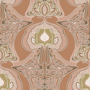 Papier peint à motif de fleurs style art nouveau terracotta pink