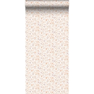Papier peint avec de petites fleurs rose, lila et terre cuite