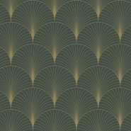 Papier peint art deco vert foncé et or