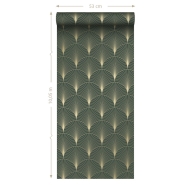 Papier peint art deco vert foncé et or