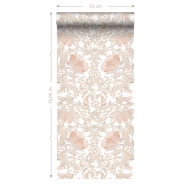 Papier peint à motif de fleurs art nouveau beige et terre cuite