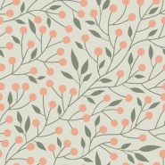 ESTA wallpaper with a floral pattern in grey-green and peach-pink