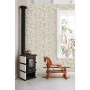 ESTA wallpaper with a floral pattern in grey-green and peach-pink