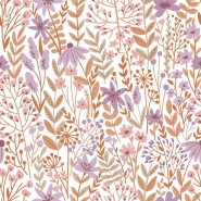 Papier peint à motif de fleurs sauvages en lilas et terre cuite