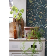 ESTA wallpaper with wild flowers in dark blue, green and pink