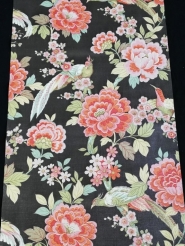 Vintage floral wallpaper with pink flowers and exotic birds