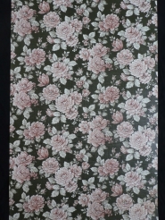 Vintage floral wallpaper with pink flowers on a green background