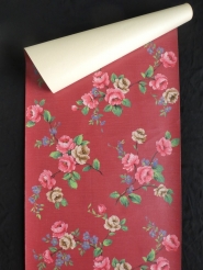 Papier peint vintage fleurs rose, bleu et beige