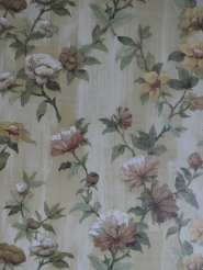 Papier peint vintage fleurs beige, jaune et brun