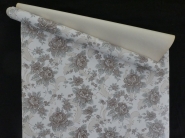 Vintage floral wallpaper with grey-blue and brown flowers