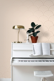 Beige met koperen bogen art deco behang