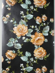 Vintage bloemenbehang met bruine bloemen op een zwarte achtergrond