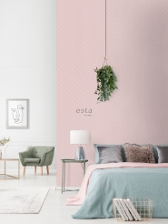 Roze-wit visgraat behang