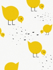 LAVMI behang gele vogelitjes op een witte achtergrond