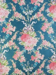 Blue and pink floral damask vintage wallpaper