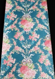 Blauw en roze medaillon met bloem vintage behang