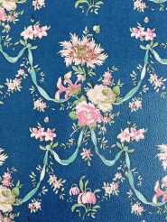 Papier peint vintage damassé bleu rose