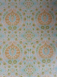 Papier peint vintage damassé vert, blue clair et brun