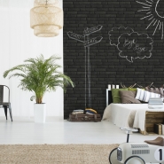 Erasable black bricks wallpaper