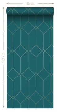 ESTA art deco wallpaper petrol blue with golden lines