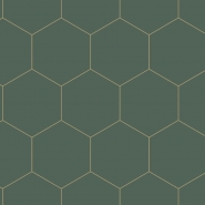 Papier peint hexagone vert foncé - or