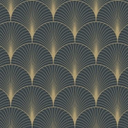 ESTA art deco behang donkerblauw en gouden waaier