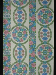 papier peint vintage fleurs bleu, rose et vert