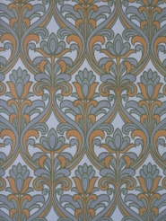 Papier peint vintage damassé gris orange avec fleurs