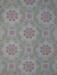 Papier peint vintage damassé gris rose avec fleurs