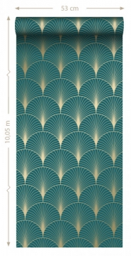 ESTA art deco wallpaper petrol blue and gold