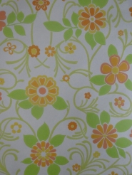 vintage floral wallpaper green orange