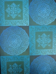 papier peint vintage figure géometrique bleu