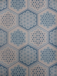 papier peint vintage geometrique hexagones bleu